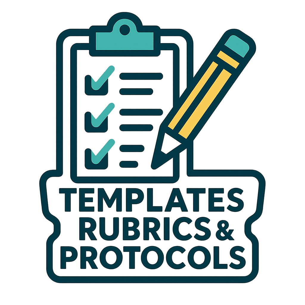 Checklist clipboard and pencil representing plug-and-play Agile classroom templates, rubrics, and protocols